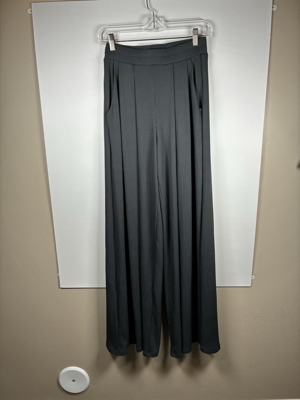 Three Bird Nest Womens M Boho Ribbed Wide Leg Palazzo Pants Gray Pull On Flowy